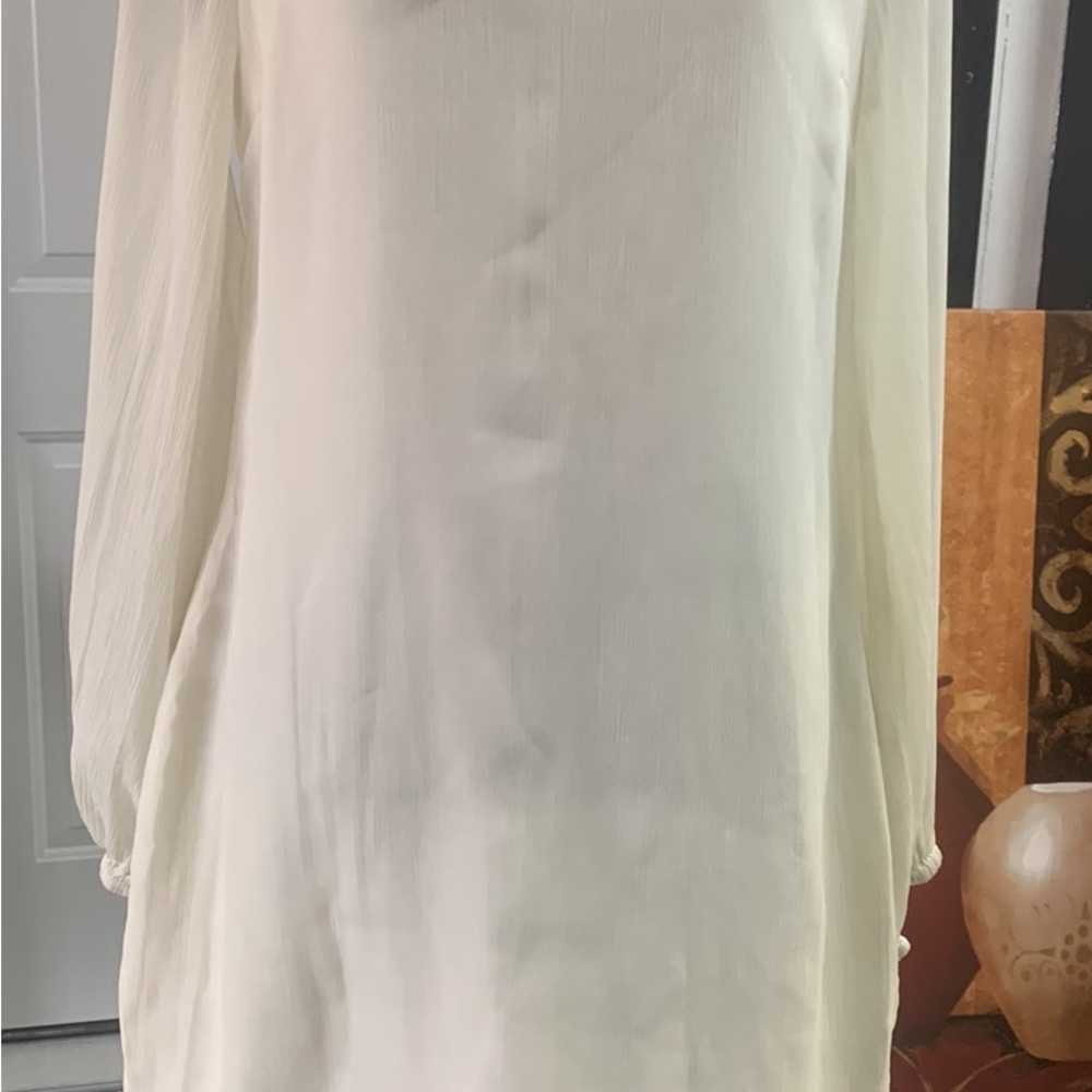 Venus Faux Silk Ivory Black Lace Sheer Overlay Dress Size 8